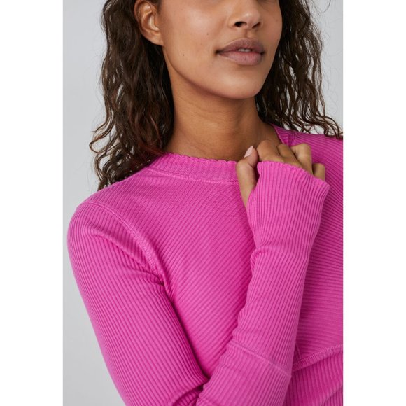 NWT FP Movement Laura Long Sleeve Rib Top / Fuschia Fizz - Picture 4 of 6